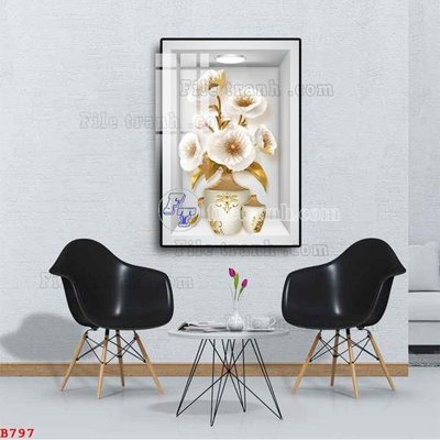 Ảnh gốc File tranh bình hoa B797 (độ nét cao) in tráng gương