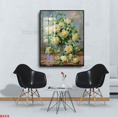 Ảnh gốc file in lụa File tranh bình hoa B858 chi tiết