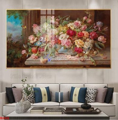 File ảnh File tranh bình hoa B886 (gốc) in PP, decal