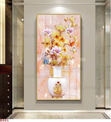 File tranh gốc in trần nhà File tranh bình hoa B901 3D