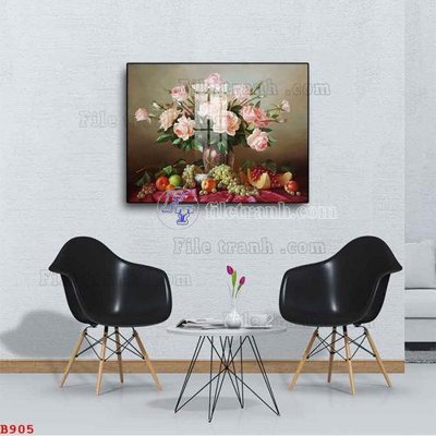 File in mica File tranh bình hoa B905 (bản gốc) làm vách ngăn