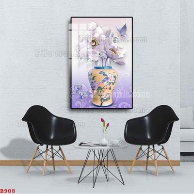 Ảnh gốc file in lụa File tranh bình hoa B908 chi tiết