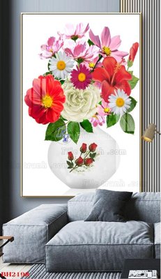File PSD File tranh bình hoa B2198 (gốc) tách lớp chi tiết