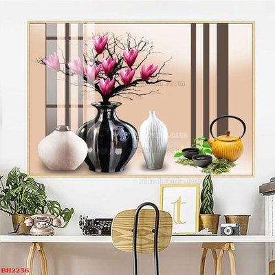 File gốc File tranh bình hoa B2256 (in lụa) hoa văn cổ điển