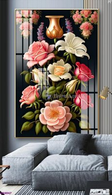 File ảnh File tranh bình hoa 5D hoa đẹp BH4047 (gốc) in PP, decal