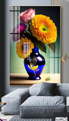 File gốc File tranh bình hoa 5D hoa đẹp BH4063 (trang trí) phòng ngủ