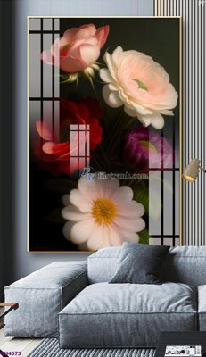 File gốc File tranh bình hoa 5D hoa đẹp BH4073 (in lụa) chi tiết cao