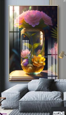 File gốc File tranh bình hoa 5D hoa đẹp BH4102 (in lụa) trang trí tường