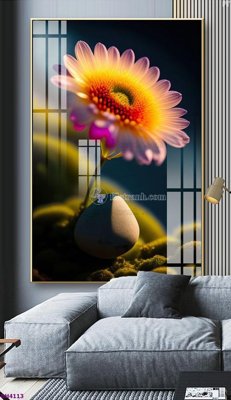 File in mica File tranh bình hoa 5D hoa đẹp BH4113 (bản gốc) làm vách ngăn