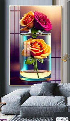 File tranh File tranh bình hoa 5D hoa đẹp BH4163 (bản gốc) treo quán cafe