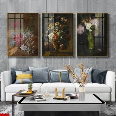 File gốc File tranh bộ 3 bình hoa phong cách cổ điển BH6008 (in lụa) tranh phong thủy