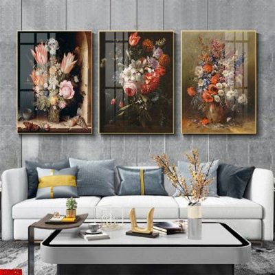 File tranh ảnh gốc File tranh bộ 3 bình hoa phong cách cổ điển BH6025 dùng cho in khổ lớn