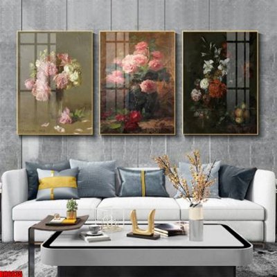 File tranh gốc File tranh bộ 3 bình hoa phong cách cổ điển BH6035 chủ đề hiện đại