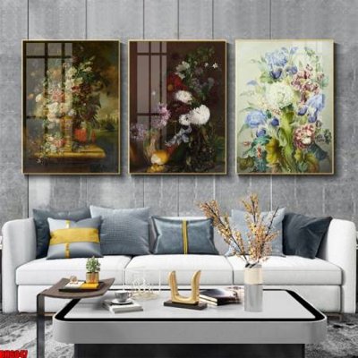 File in trần File tranh bộ 3 bình hoa phong cách cổ điển BH6047 (bản gốc) phong cảnh