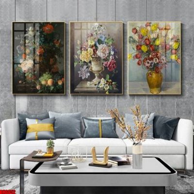 File tranh File tranh bộ 3 bình hoa phong cách cổ điển BH6052 (bản gốc) in lụa 5D