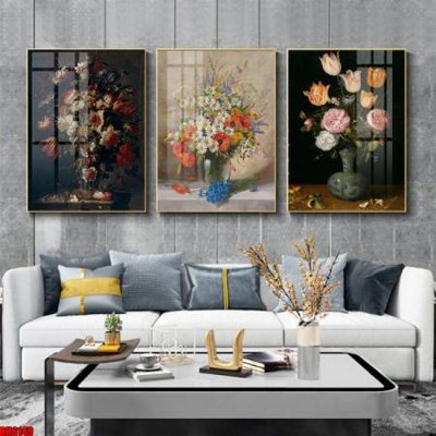 File gốc File tranh bộ 3 bình hoa phong cách cổ điển BH6149 (in lụa) tranh phong thủy