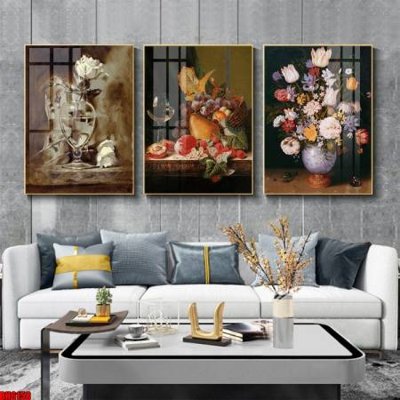 File in trần File tranh bộ 3 bình hoa phong cách cổ điển BH6158 (bản gốc) phong cảnh