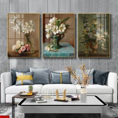 File tranh in trần 3D File tranh bộ 3 bình hoa phong cách cổ điển BH6205 (ảnh gốc)