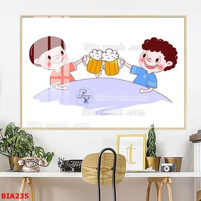 File gốc Tranh quán bia nhậu BIA235 (in lụa) tranh phong thủy