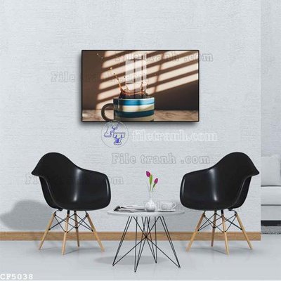 File gốc File tranh treo quán cà phê CF5038 (in lụa) họa tiết 3D