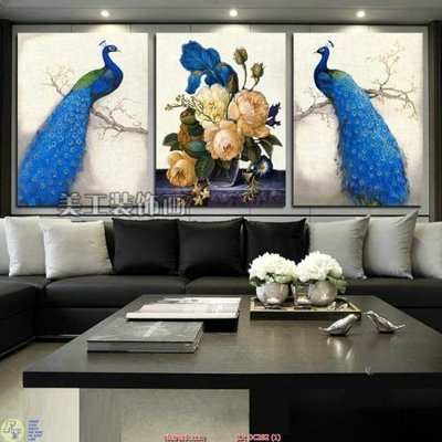 File tranh Tranh bộ 2 chim công xanh lam DC282 (bản gốc) in lụa 3D