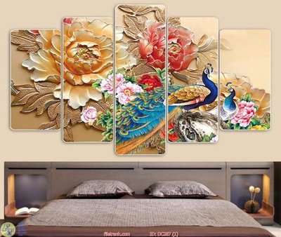 Mua file gốc Tranh chim công và hoa DC287 (PSD) tại Filetranh.com