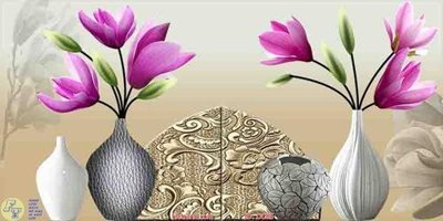File PSD Tranh 2 bình hoa tulip tím DC85 (chất lượng in ấn)
