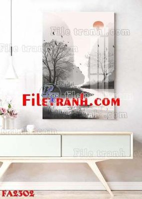 File gốc File gốc in bộ tranh decor treo tráng gương canvas FA2302 (in lụa) tranh mã đáo