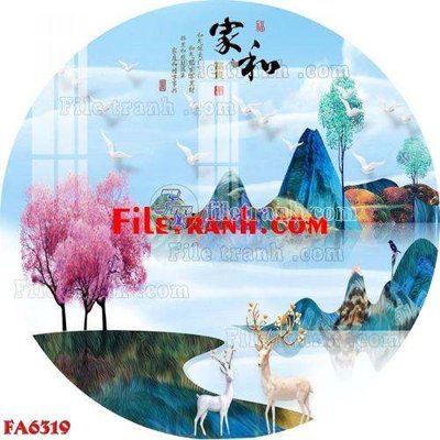 File tranh in trần 3D File gốc in bộ tranh decor treo tráng gương canvas FA6319 (ảnh gốc)