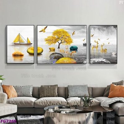 File tranh File bộ tranh tráng gương hiện đại FG7265 (gốc) in vải canvas