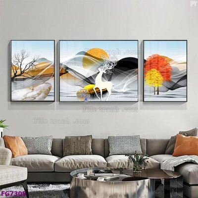 File tranh File bộ tranh tráng gương hiện đại FG7305 (bản gốc) in lụa dán tường