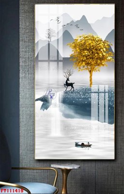 Download file gốc File tranh hiện đại pha lê gương FT111419 (in lụa) hoa lá