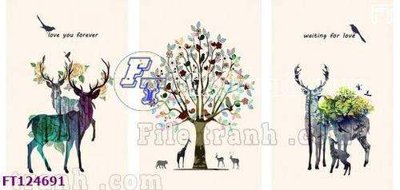 File gốc File tranh bộ hiện đại FT124691 (in lụa) họa tiết 3D