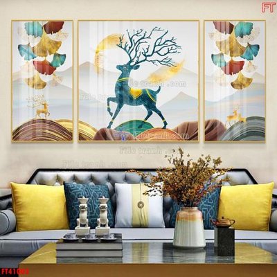 Download file gốc File tranh bộ hiện đại FT41003 (in lụa) hoa lá