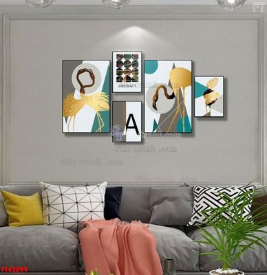 File gốc File tranh bộ hiện đại FT43099 (in lụa) họa tiết 3D