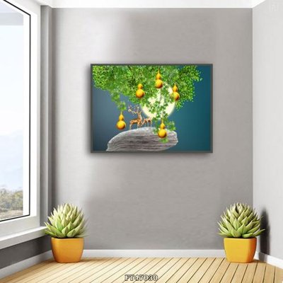 File gốc Tranh treo pha lê gương FT47030 (in lụa) tranh mã đáo