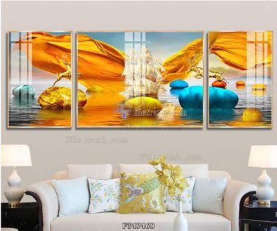 File gốc Tranh treo pha lê gương FT47468 (in lụa) hoa văn cổ điển