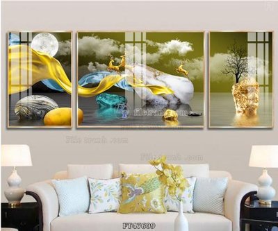 File in trần Tranh treo pha lê gương FT47609 (bản gốc) hoa văn