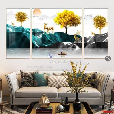 File in trần File tranh hiện đại pha lê gương FT60402 (bản gốc) phong cảnh