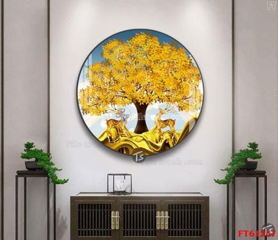 File in lụa Tranh treo pha lê gương FT 61257 (hoa văn) Tranh treo pha lê gương FT 61257