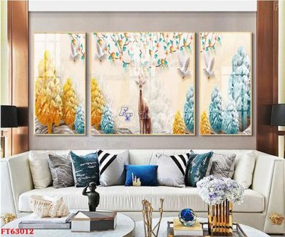 File in trần Tranh treo pha lê gương FT63012 (bản gốc) phong cảnh