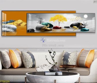 File in trần Tranh treo pha lê gương FT66166 (bản gốc) mây trời