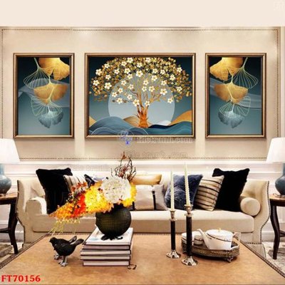 File gốc Tranh treo hiện đại pha lê gương FT70156 (in lụa) hoa văn cổ điển