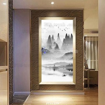 Tải file File tranh treo tường pha lê gương FT98379 (gốc) chủ đề hoa sen