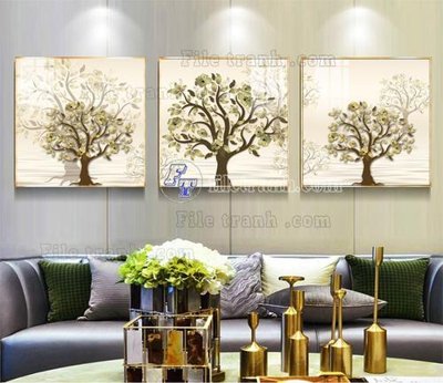 File gốc File tranh treo tường pha lê gương FT98523 (in lụa) hoa văn cổ điển