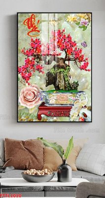 File tranh in trần File tranh chậu mai bonsai FTTL1010 (ảnh gốc siêu nét)