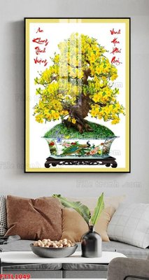 Download file gốc File tranh chậu mai bonsai FTTL1049 (in lụa) tranh 3D