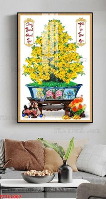 File gốc in ấn File tranh chậu mai bonsai FTTL1067 chuẩn màu CMYK