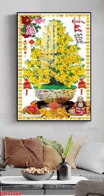 File in lụa File tranh chậu mai bonsai FTTL1069 (phong cảnh) File tranh chậu mai bonsai FTTL1069