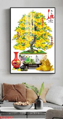 Hình ảnh file gốc in trần nhà File tranh chậu mai bonsai FTTL1077